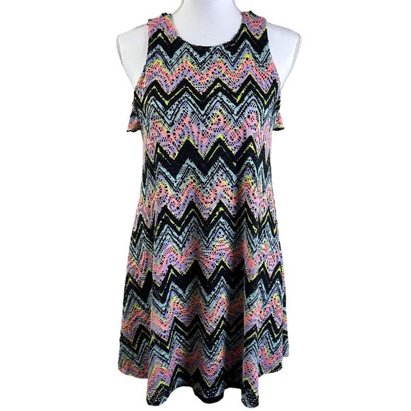 Ava & Yelly Crochet Mini Dress Teen Size 14 Multi Color Geometric Pattern Tunic - Picture 1 of 10